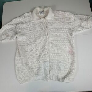 Vintage Viana Knit Collar Button Down Sweater‎ Textured White Made in USA L